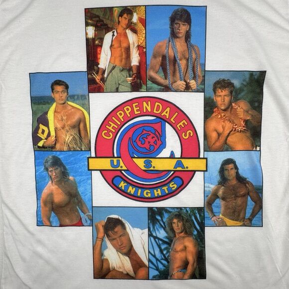 Vintage 90s Chippendales Stripper Sleep Shirt Pink Ringer Tee Single Stitch USA - Picture 3 of 16